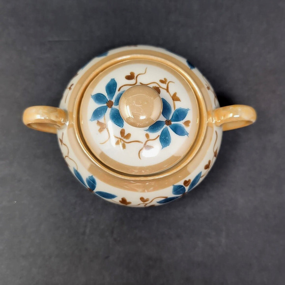VTG Celebrate German Lusterware Cream And Sugar Peach/Blue Porcelain Germany - Picture 13 of 16